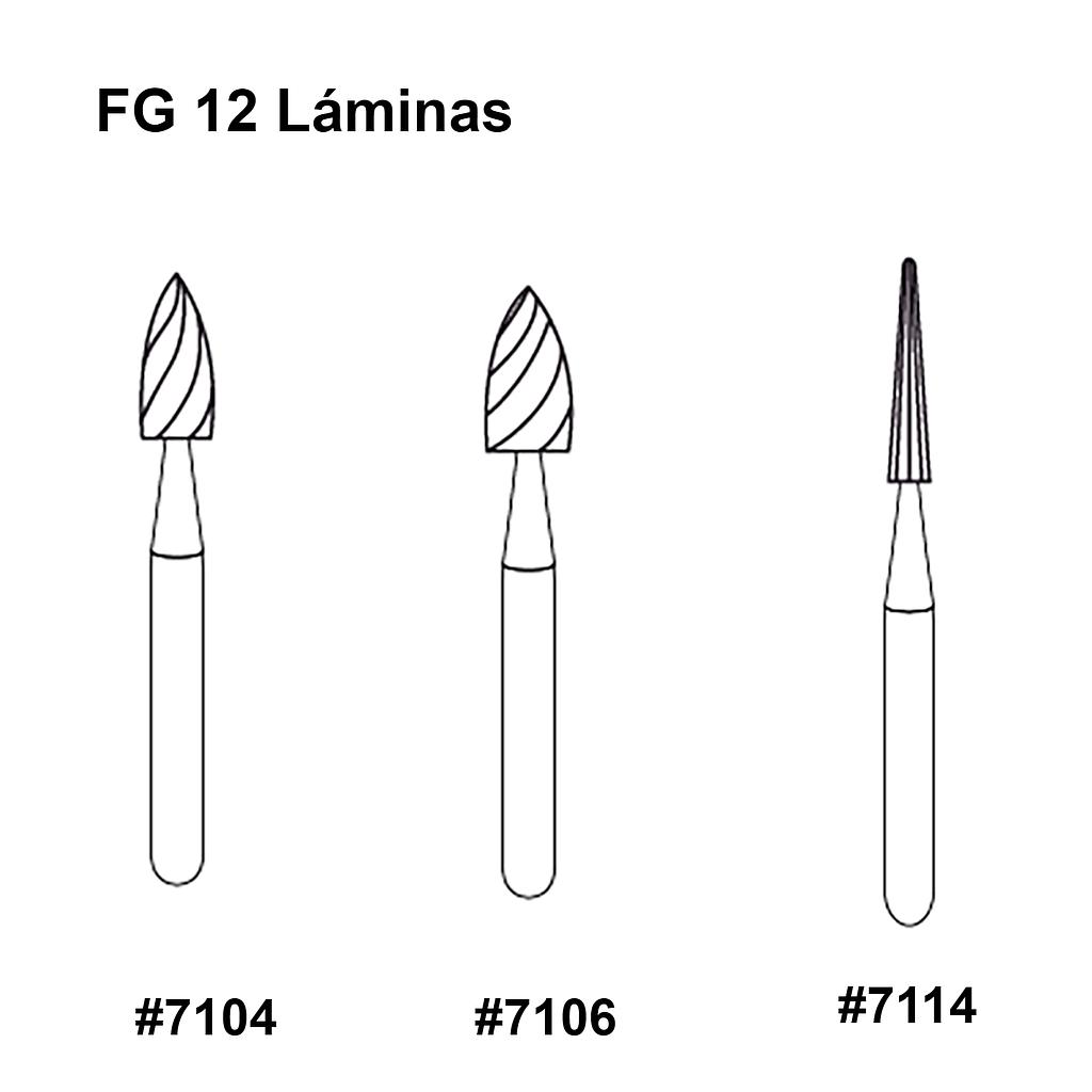 FRESA CARBIDE P/ACABADO (12) FG7114 CONICA PUNTIAGUDA RAZOR AMERICAN BURRS