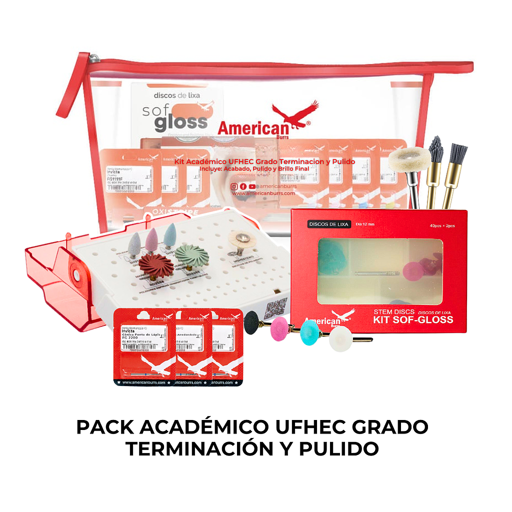 KIT ACADEMICO UFHEC GRADO P/TERMINACION Y PULIDO AMERICAN BURRS (INCLUYE DISCOS SOFGLOSS)