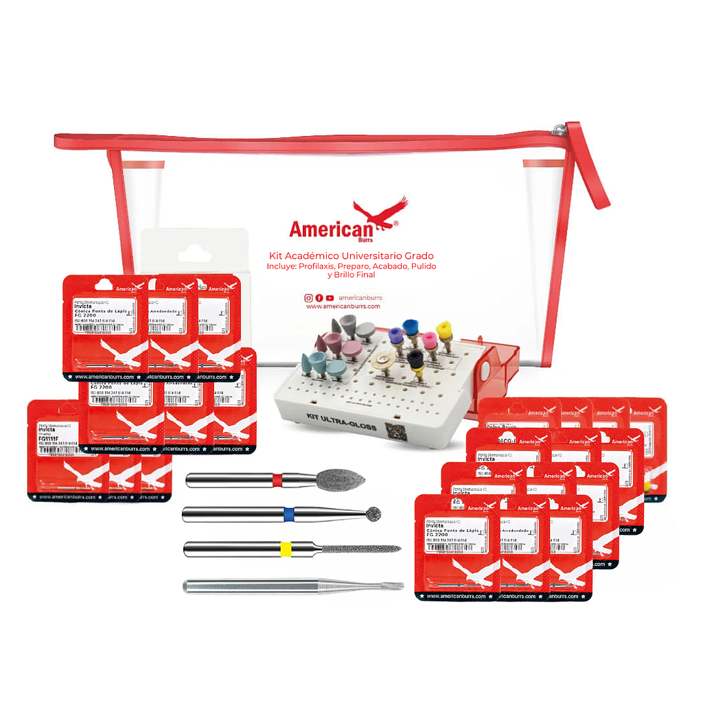 KIT ACADEMICO UNIVERSITARIO GRADO OPERATORIA, TERMINACION Y PULIDO AMERICAN BURRS