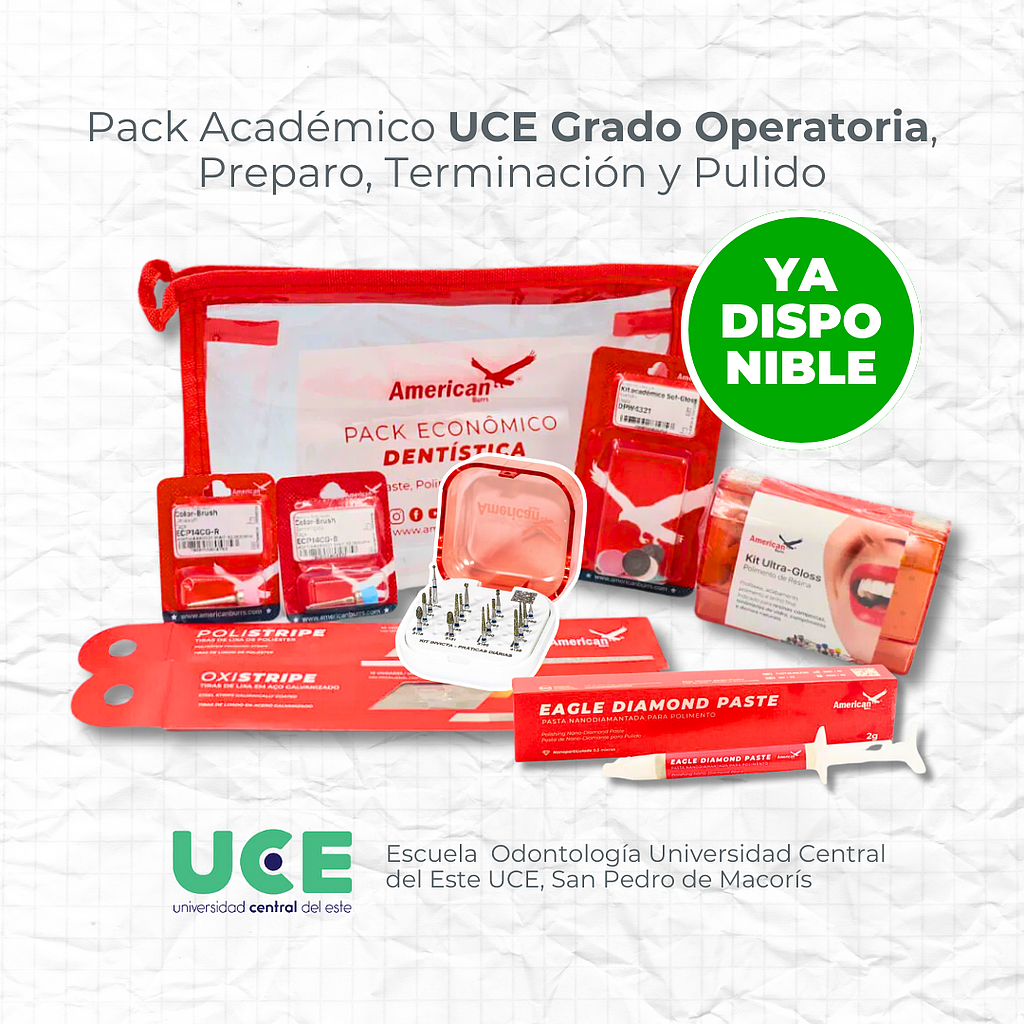 KIT ACADEMICO UCE GRADO OPERATORIA PREPARO, TERMINACION Y PULIDO AMERICAN BURRS